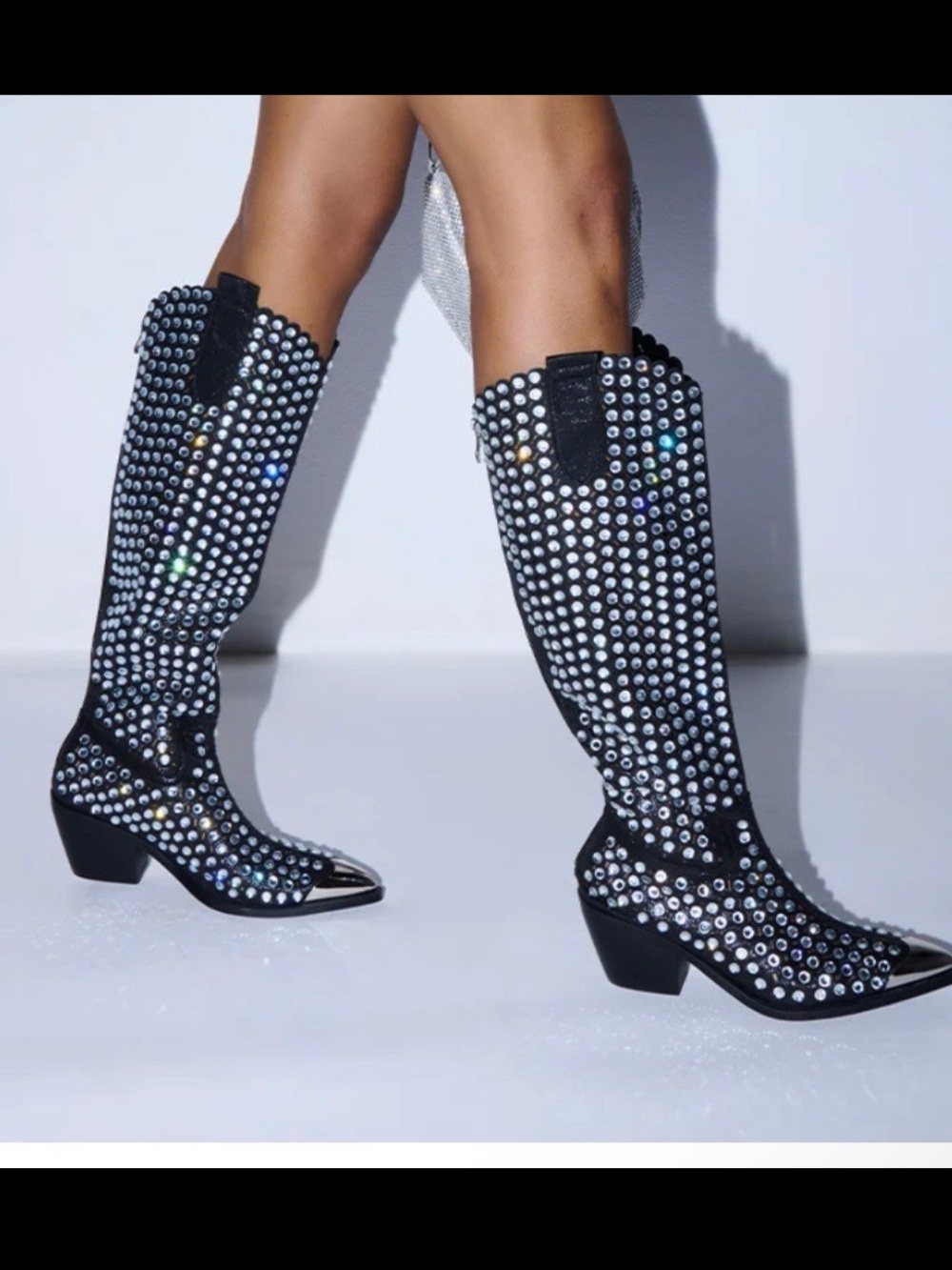 AZALEA WANG RUVIN BLACK EMBELLISHED WESTERN BOOT